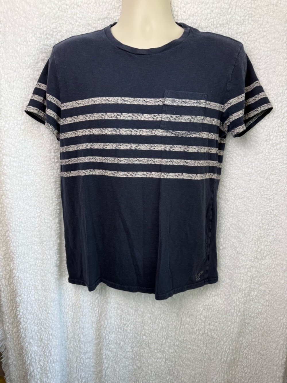 Men's American Eagle Athletic Fit Navy Striped Pocket T‑Shirt Sz M 100% Cotton